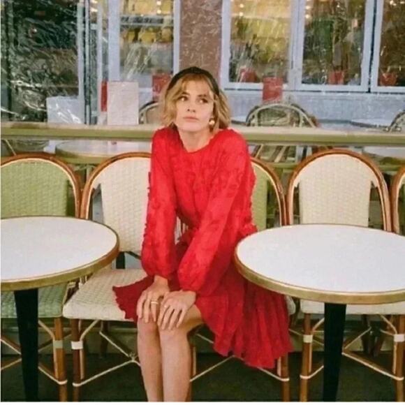 Anthropologie Mare Mare Amal Textured Red Swing Mini Dress - Picture 2 of 10